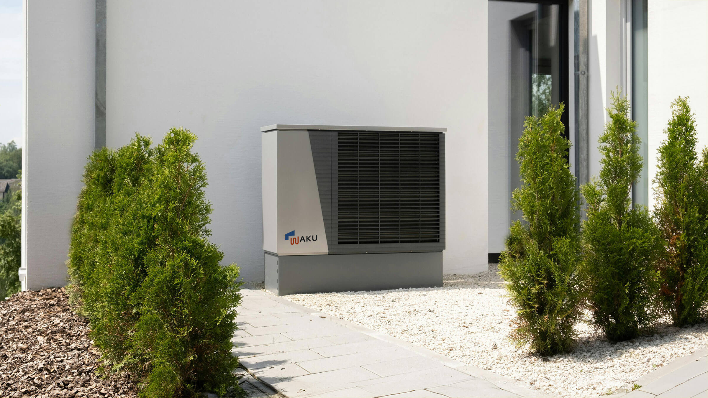 Bild von einer Wärmepumpe mit dem WAKU Logo